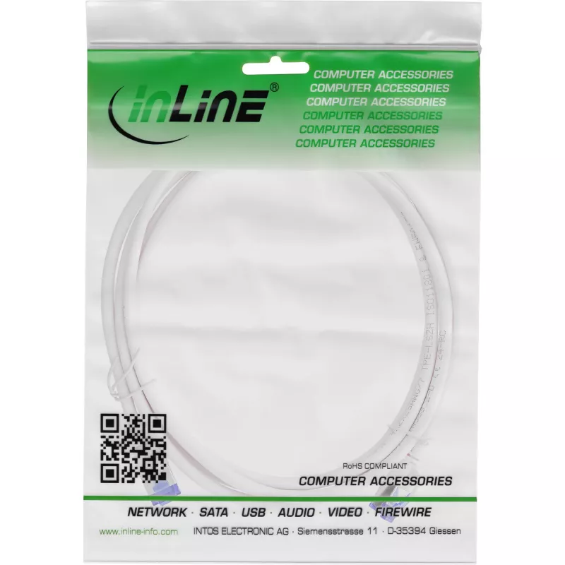 Cavo patch InLine Cat.6A S/FTP TPE (LSZH) PoE sottile, flessibile, bianco, 0,3 m
