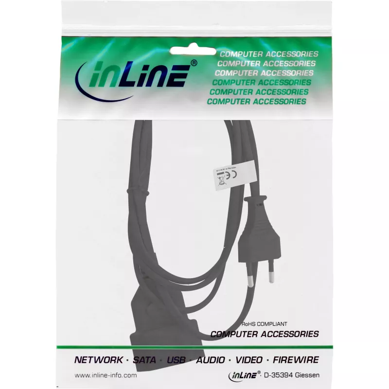 Cavo di alimentazione InLine 16680S nero 0,2 m CEE7/16