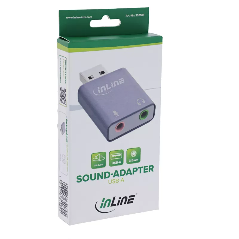 Adattatore audio InLine 33051E USB Type-A grigio 42mm x 30mm x 12mm