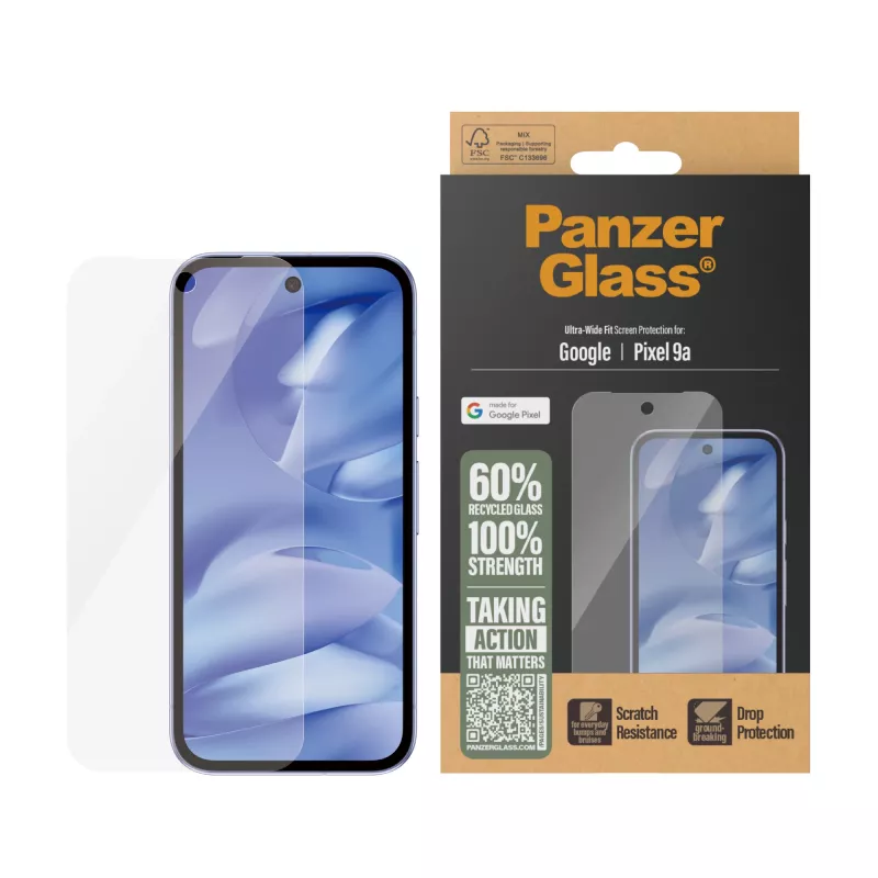 Protezione schermo PanzerGlass Google Pixel 9a Ultra-Wide Fit antigraffio antiurto