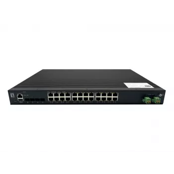 Switch industriale LevelOne 28 porte L2 Plus Managed PoE, 4 x 1/2.5/10GbE SFP+, 24 uscite PoE, 370W, 802.3AF/AT/BT PoE, montaggio rack 19