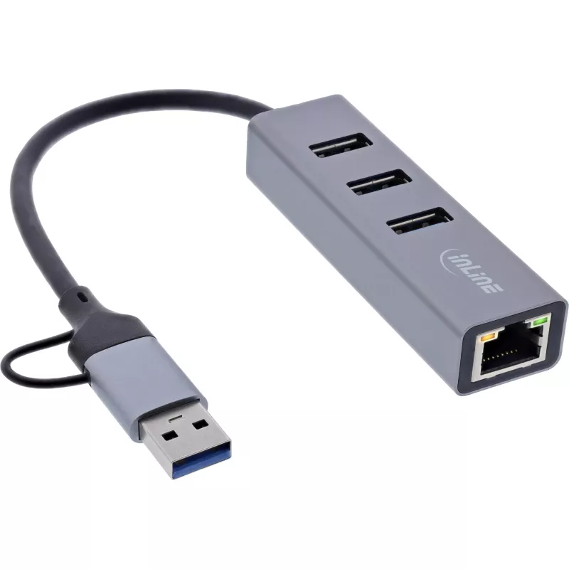 Hub di interfaccia InLine 33380S USB 3.2 Gen 1 (3.1 Gen 1) Type-A + Type-C 5000 Mbit/s grigio