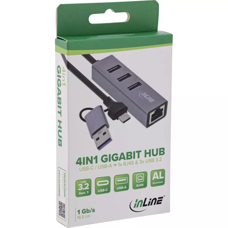 Hub di interfaccia InLine 33380S USB 3.2 Gen 1 (3.1 Gen 1) Type-A + Type-C 5000 Mbit/s grigio