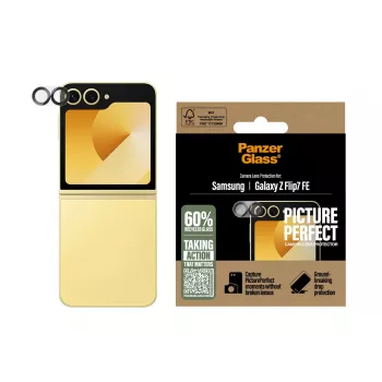 Protezione obiettivo fotocamera PanzerGlass PicturePerfect per Samsung Galaxy Z Flip7 FE — vetro temperato, silicone, trasparente, 1 pezzo