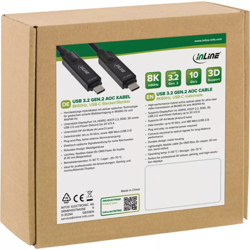Cavo USB InLine 35799I USB 3.2 Gen 2 (3.1 Gen 2) 10 m USB C nero