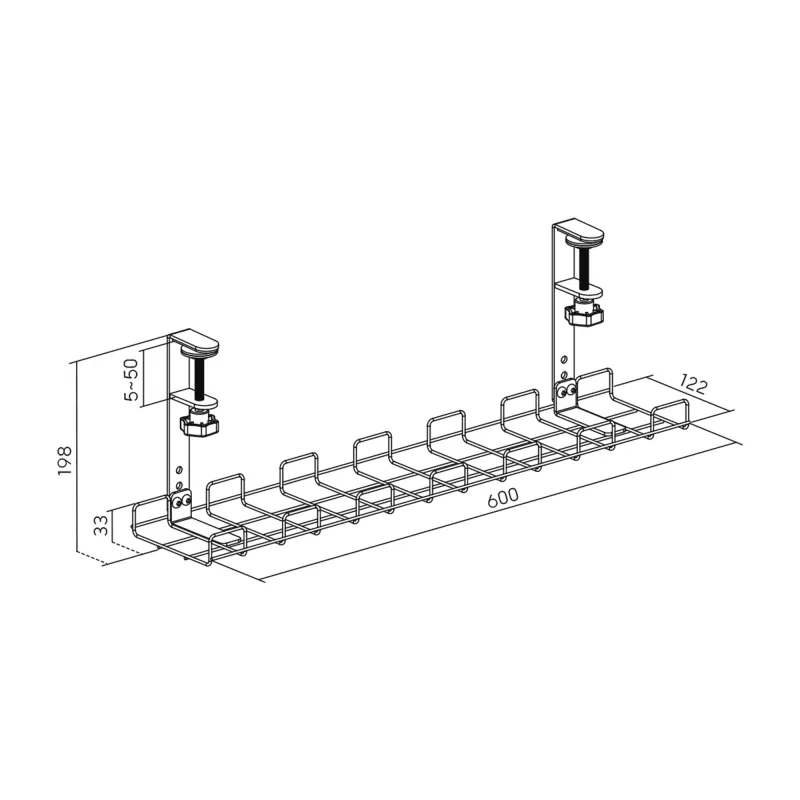 Griglia per gestione cavi 60 cm InLine 23190G per montaggio a tavolo con morsetti a vite, nero