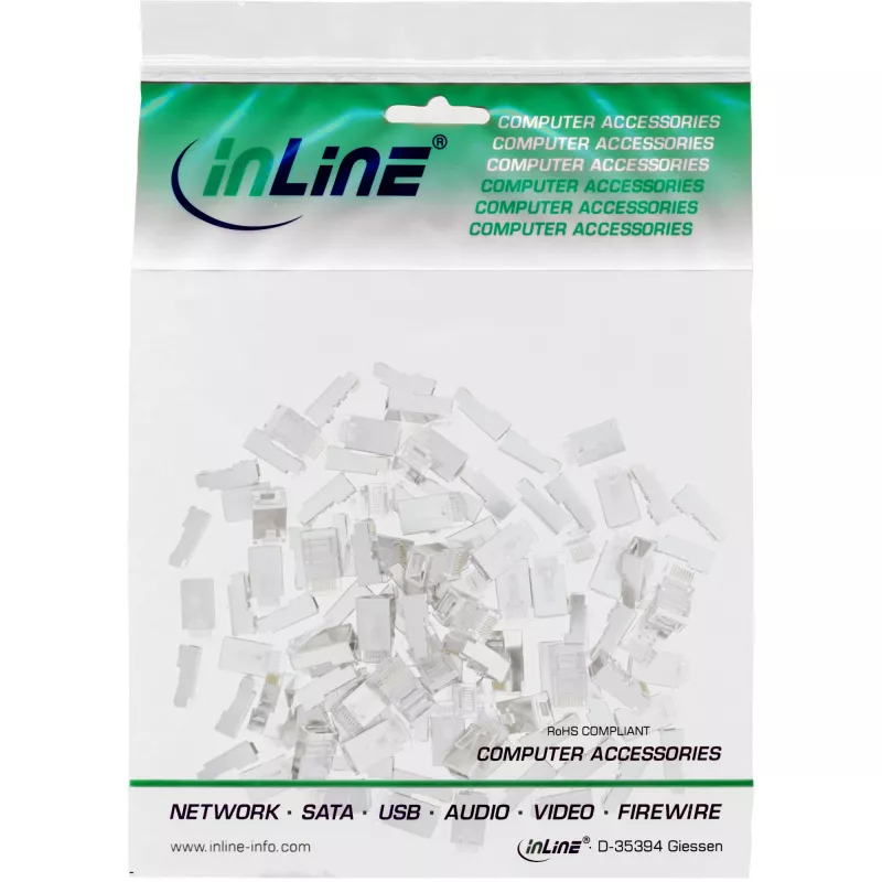 Connettori maschi schermati InLine 8P8C RJ45 per cavo tondo, confezione da 100 pz.