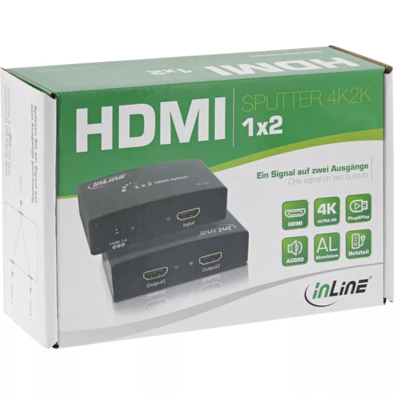 Splitter/distributore HDMI InLine, 2 vie, compatibile 4K2K