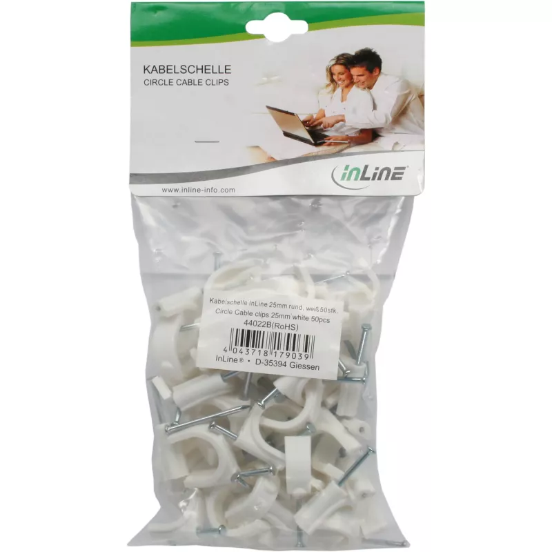 Fermacavi InLine 8 mm, rotondo, plastica, bianco — confezione da 50