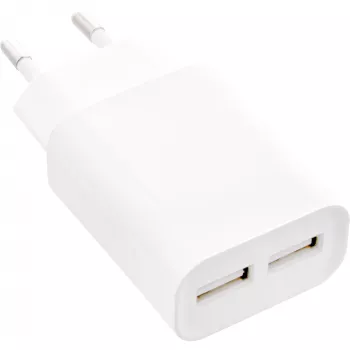 Alimentatore USB InLine DUO, 2 porte 100-240VAC a 5V / 2.1A bianco