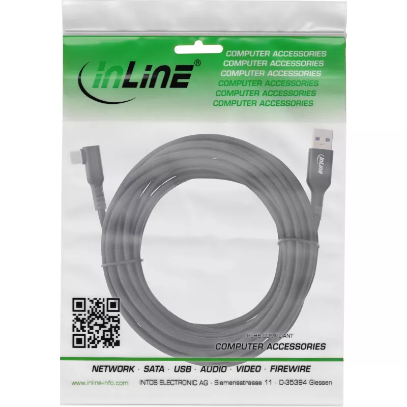 Cavo InLine USB 3.2 Gen.1, connettore USB-C angolare - connettore USB-A per VR, nero, 5 m