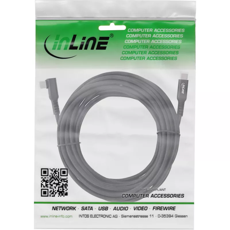 Cavo InLine USB 3.2 Gen.1, connettore USB Type-C maschio/maschio angolare per VR, nero, 5 m