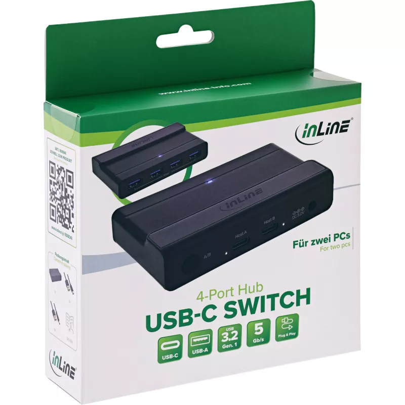 Switch di condivisione USB-C InLine 60604I con hub USB a 4 porte