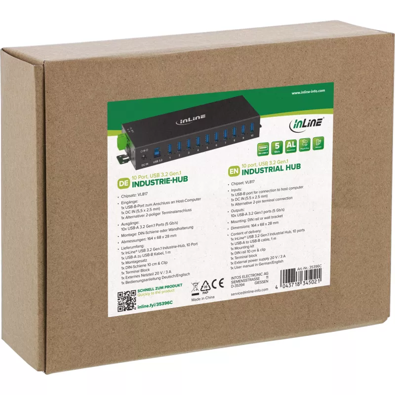 Hub di interfaccia InLine 35396C USB 3.2 Gen 1 (3.1 Gen 1) Type-B 5000 Mbit/s nero