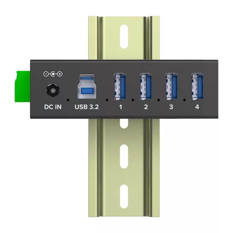 InLine 35396A hub USB 3.2 Gen 1 industriale, 4x USB-A, porta host USB-B, 5 Gbit/s, alloggiamento in alluminio, nero, con alimentatore