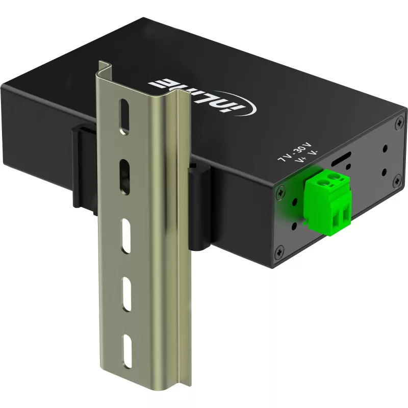 InLine 35396A hub USB 3.2 Gen 1 industriale, 4x USB-A, porta host USB-B, 5 Gbit/s, alloggiamento in alluminio, nero, con alimentatore