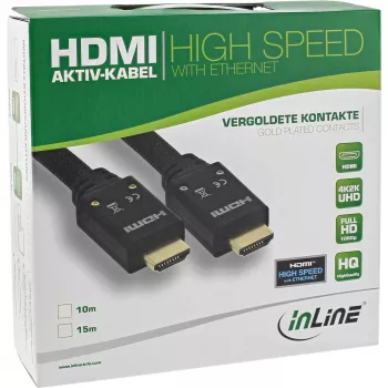 InLine Cavo HDMI attivo, HDMI High Speed con Ethernet, M/M, treccia in nylon, 15m