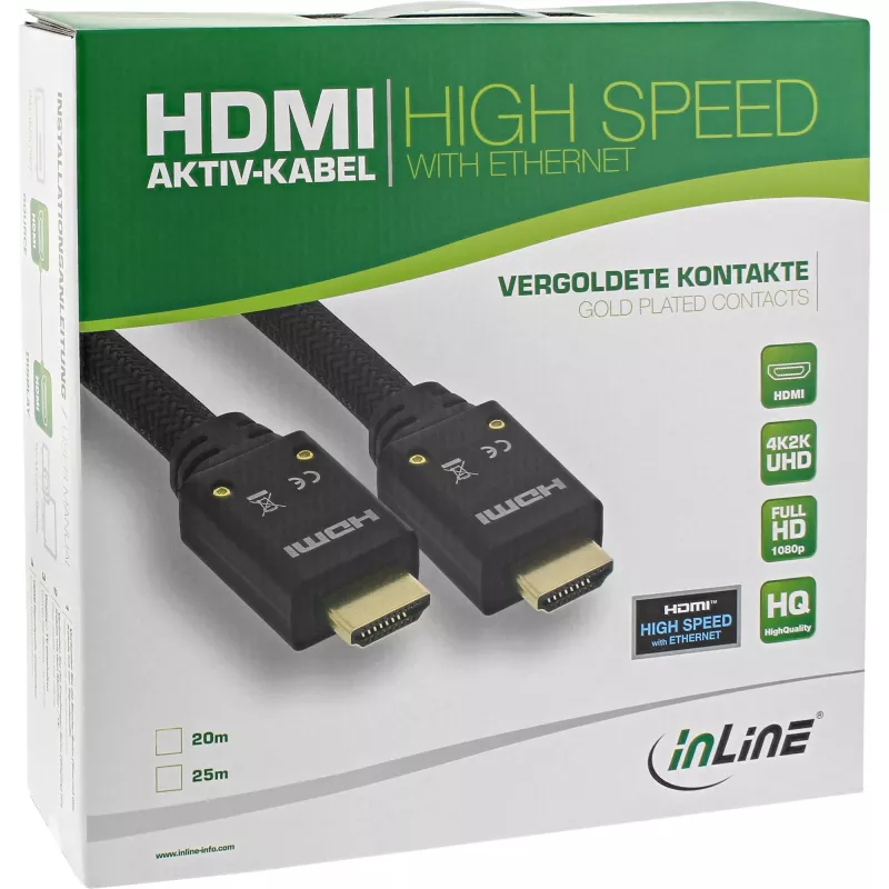 InLine Cavo HDMI attivo, HDMI High Speed con Ethernet, M/M, treccia in nylon, 20 m