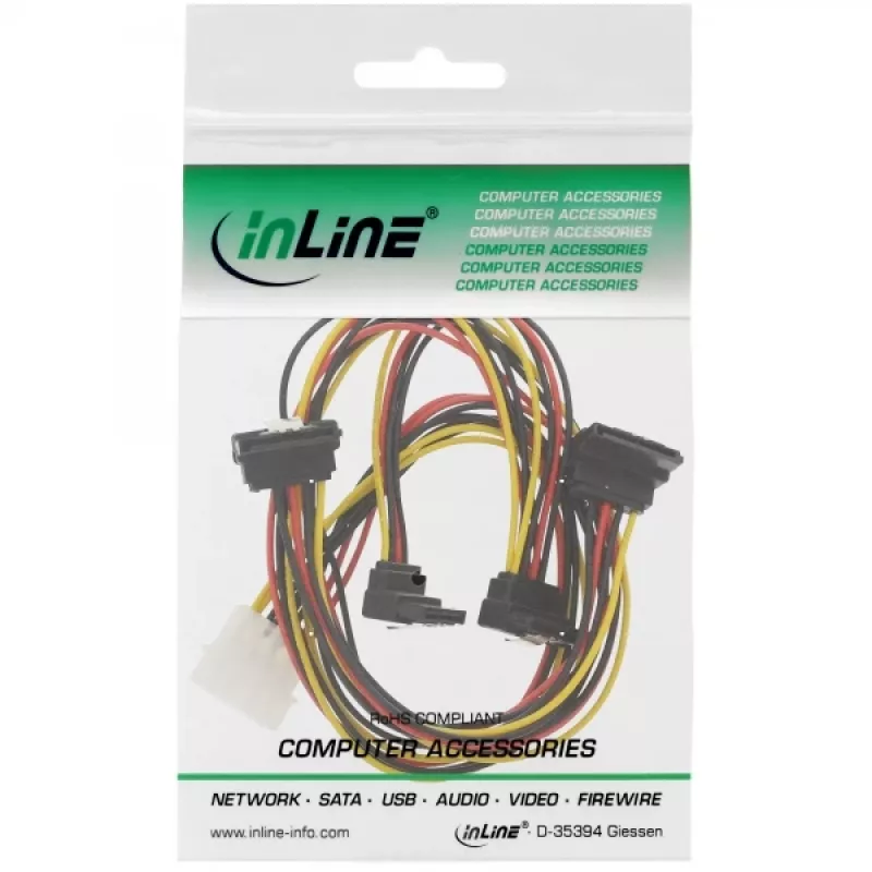 InLine Cavo alimentazione interno a Y 1x Molex / 4x SATA angolare con blocchi 0,40+0,55m