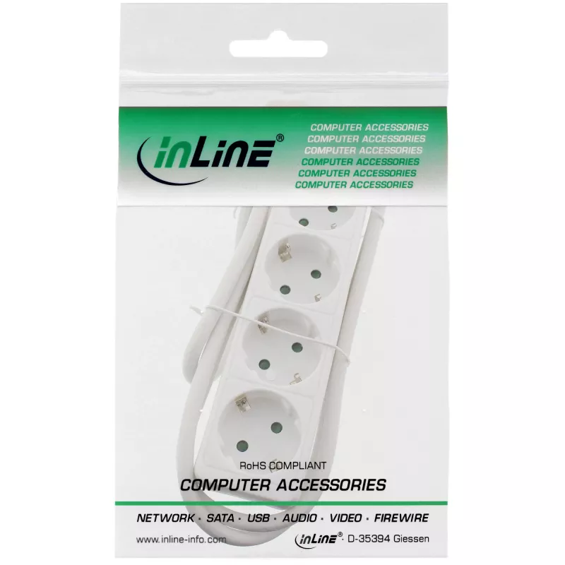 Ciabatta InLine, 4 prese Schuko CEE 7/3, bianco, 3m