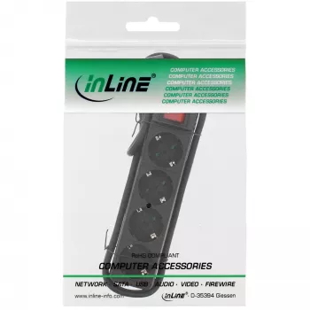 Ciabatta InLine, 4 prese Schuko CEE 7/3, con interruttore, nero, 3m