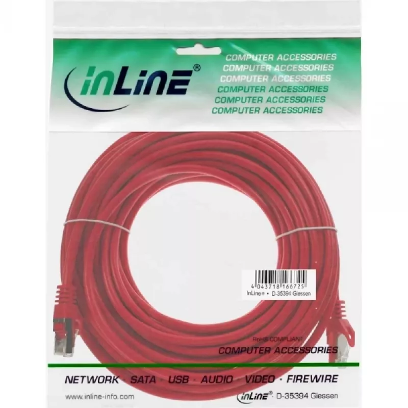 Cavo patch InLine F/UTP Cat.5e rosso 10m