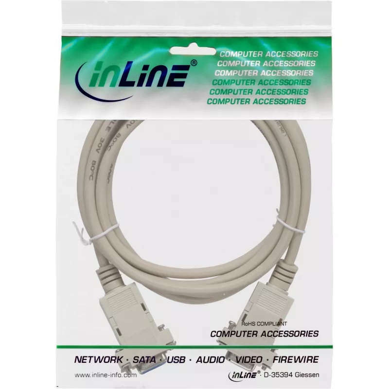 Cavo null modem InLine DB9 connettore femmina / DB9 connettore femmina, assemblato, grigio, 10 m