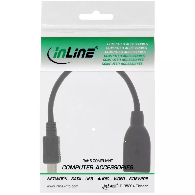 Cavo adattatore Micro-USB OTG InLine, connettore maschio Micro-B su connettore femmina USB-A, 0,1 m