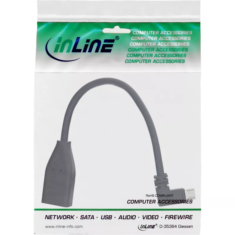 Cavo adattatore Micro USB OTG InLine connettore maschio Micro-B angolare su connettore femmina USB A 0,1 m