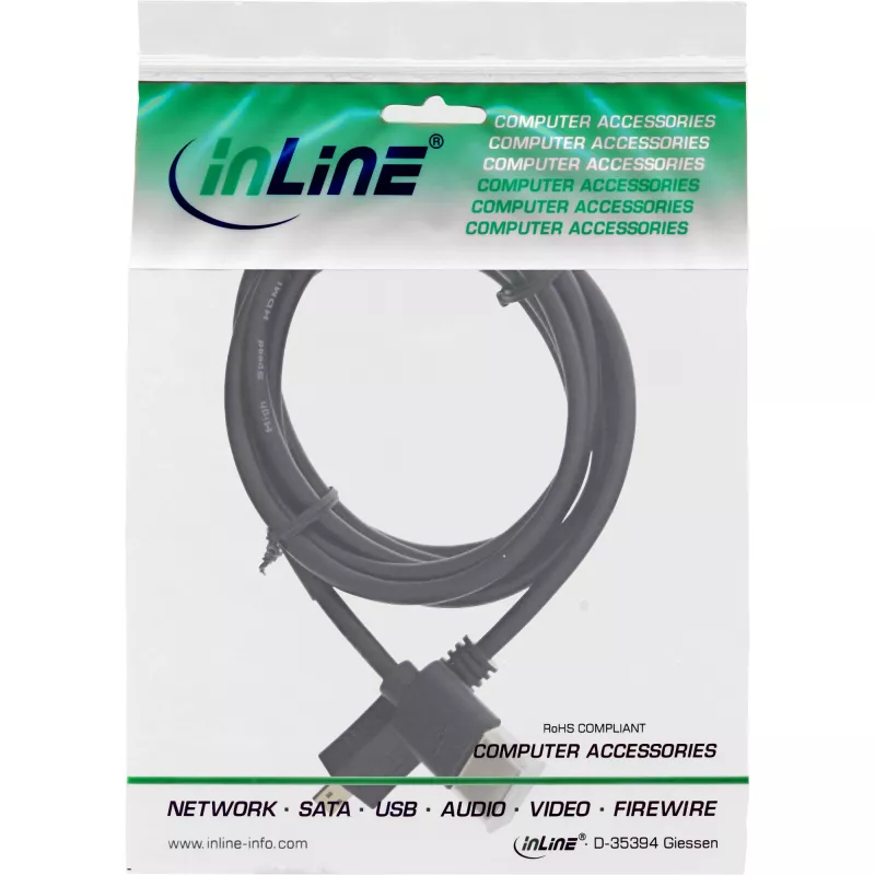 Cavo HDMI High Speed InLine con Ethernet, spina A / spina D, extra piatto, nero/oro, 1,5 m