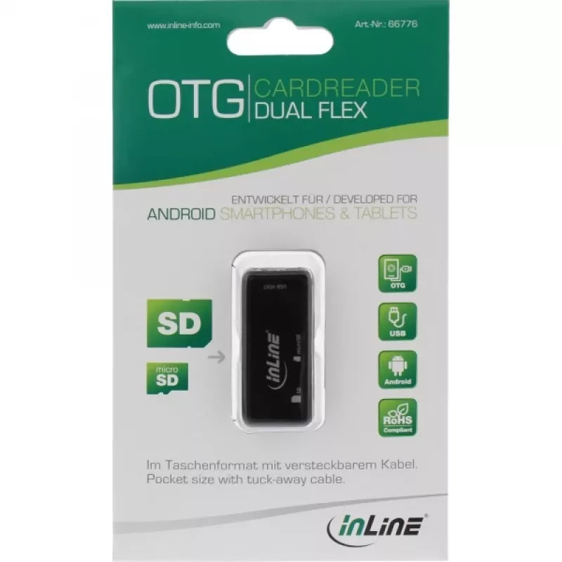 Lettore di schede OTG InLine Dual Flex per SD, microSD con porta USB e 2 slot per schede