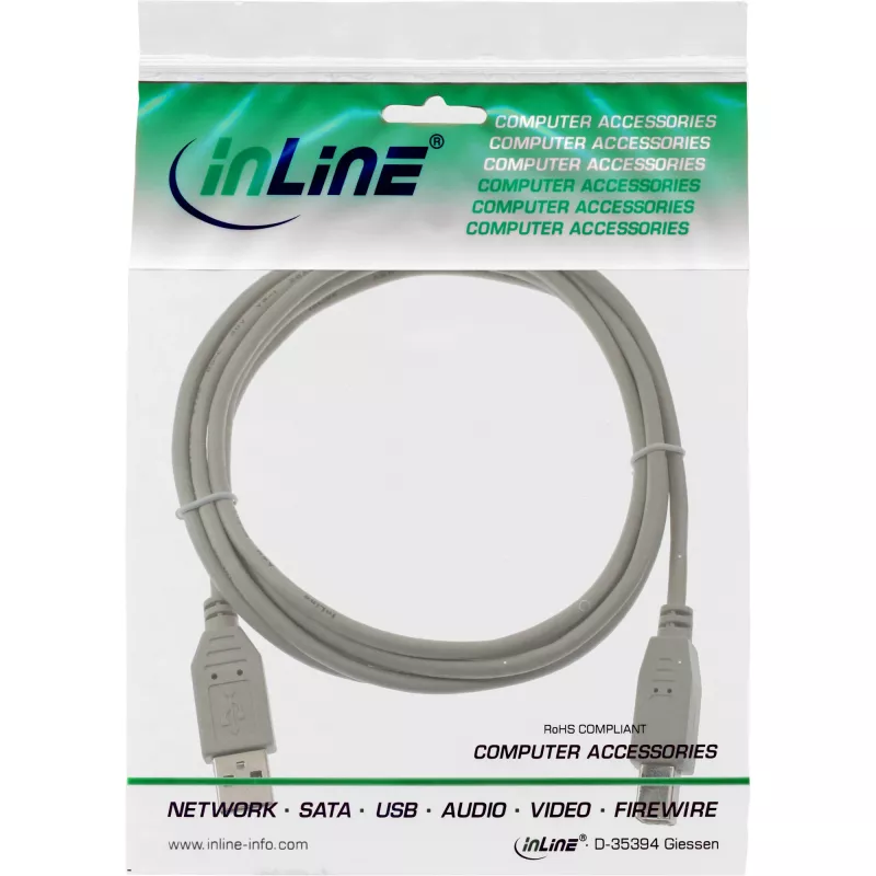 Cavo USB 2.0 tipo A spina / B spina beige 5 m InLine 34555H