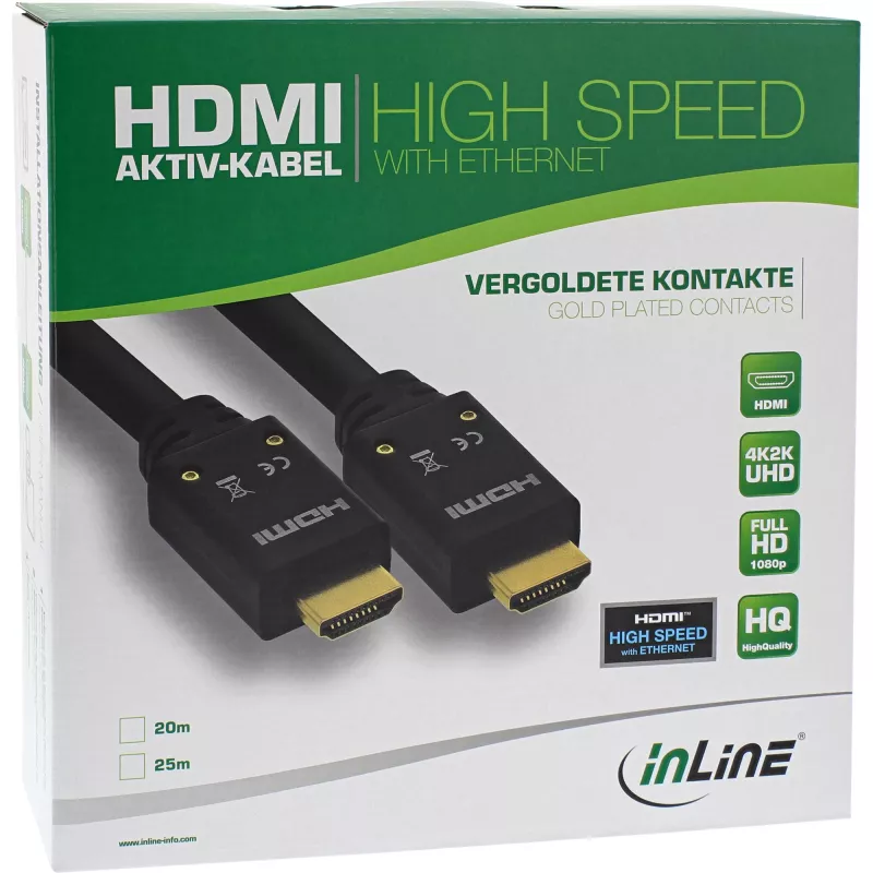 Cavo attivo HDMI InLine, HDMI-High Speed con Ethernet, M/M, 25 m
