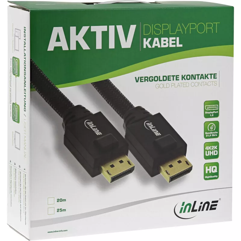 Cavo attivo DisplayPort InLine, nero, contatti dorati, 15 m