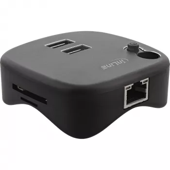 Multiadattatore USB 3.0 InLine, 2x USB-A, RJ45, lettore schede SD/MicroSD, nero