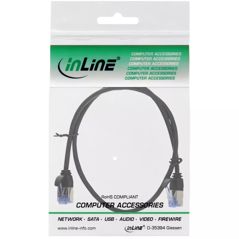 Cavo patch InLine sottile rotondo U/FTP Cat.6A nero 0,25 m