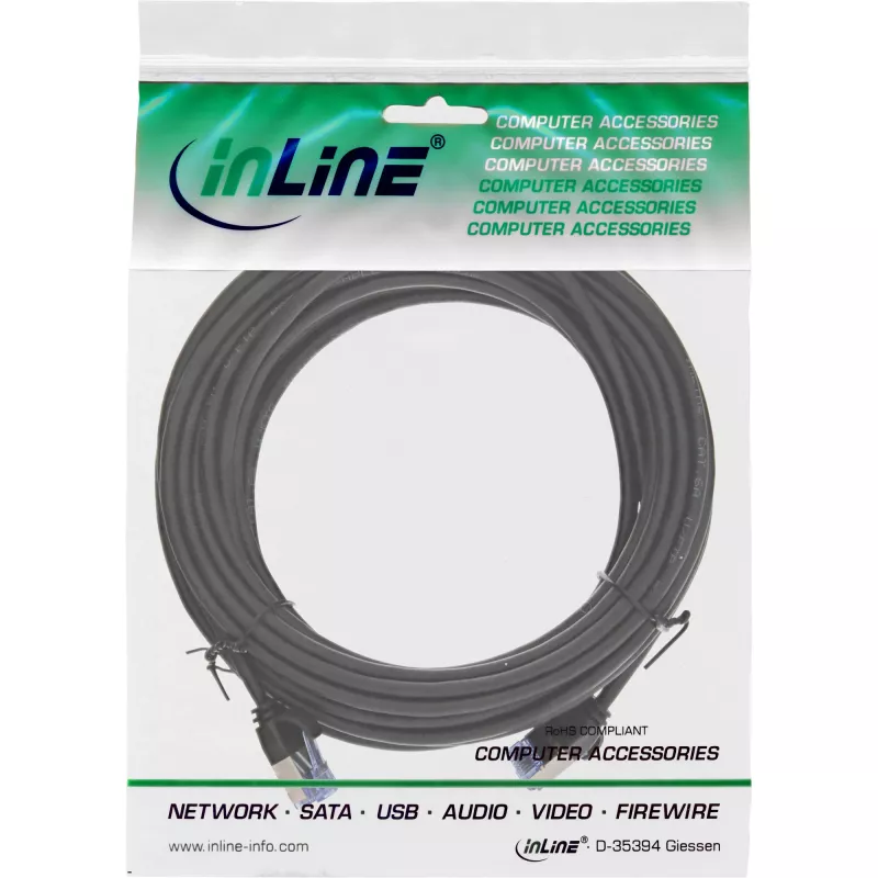 Cavo patch InLine sottile rotondo U/FTP Cat.6A nero 5 m