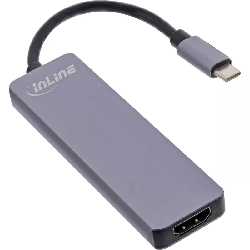Multi-hub InLine USB 3.2 Gen.1, 2x USB-A, HDMI 4K/30Hz, lettore schede, alluminio, grigio