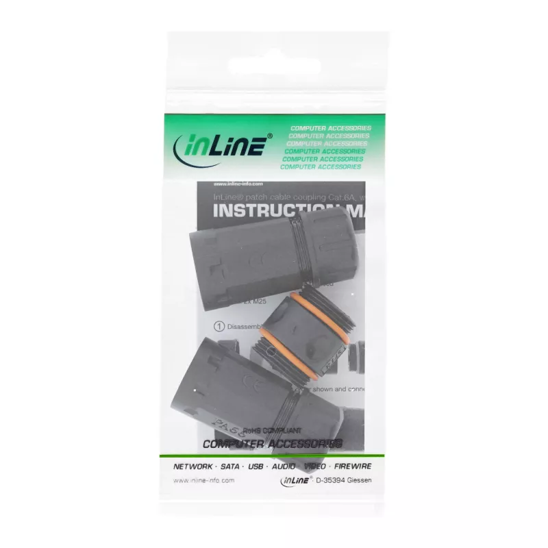 InLine giunto Cat.6A, impermeabile IP68, 2x RJ45 F/F, 1:1