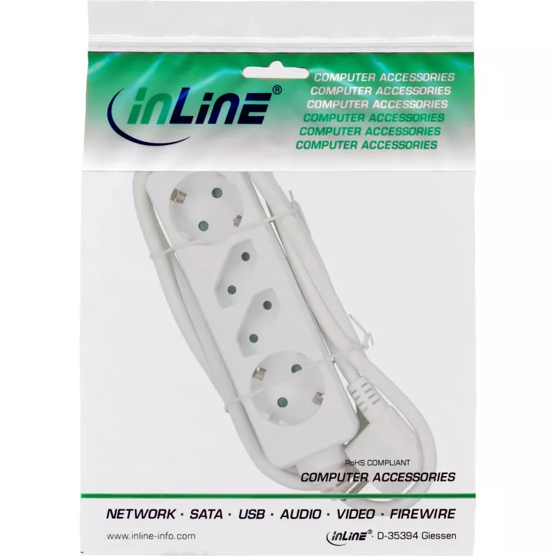 Ciabatta InLine, 4 prese, 2x CEE7/3 + 2x Euro CEE 7/16, bianca, 1,5 m