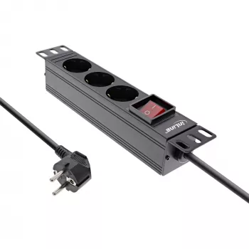 PDU 10 pollici InLine, 3 prese Schuko, con interruttore, 2m, nero