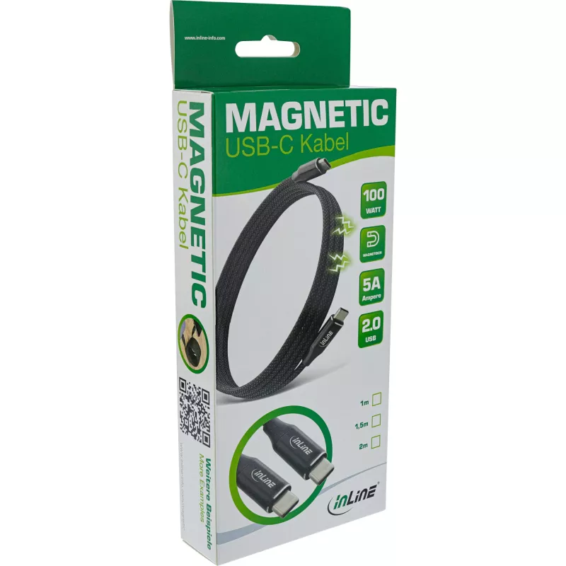 Cavo USB-C magnetico InLine, USB-C maschio/maschio, 100W, nero, 2m