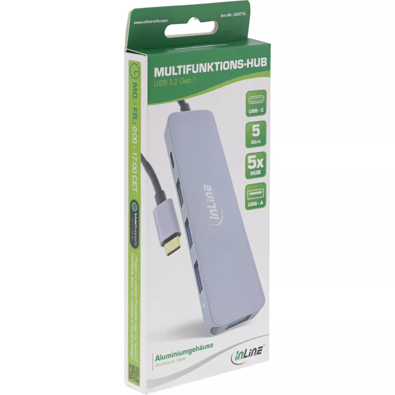 Hub USB InLine USB 3.2 USB-C Multi Hub 4x USB-A 5Gb/s + USB-C (dati/PD 87W)