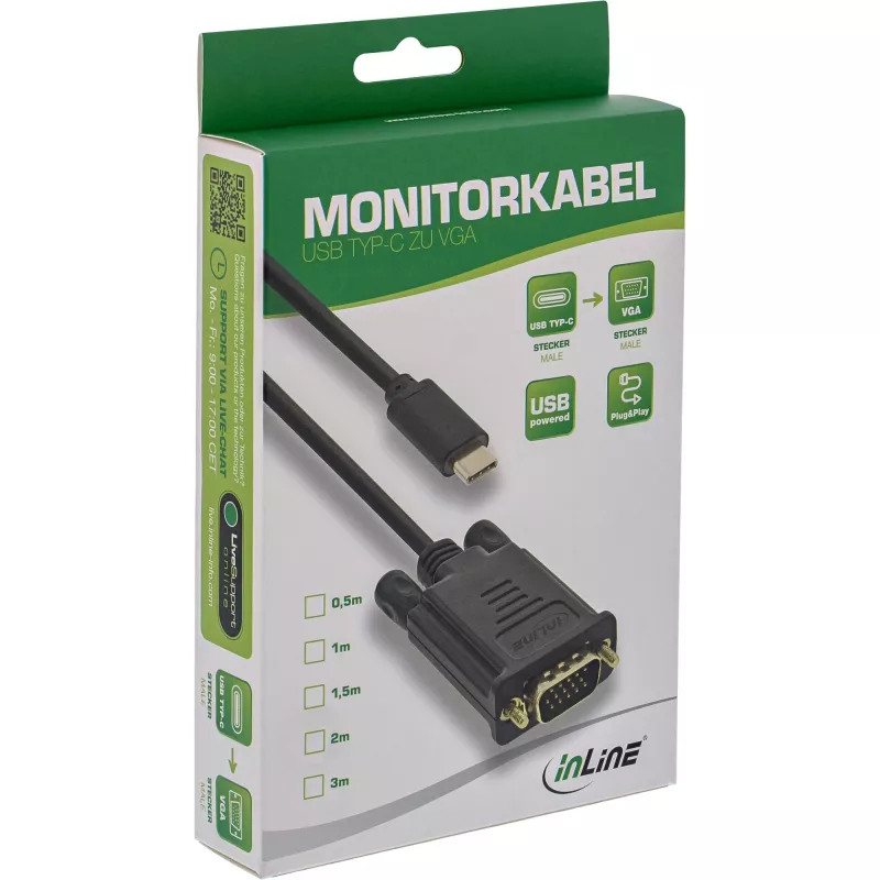 Cavo display USB InLine, USB-C maschio / VGA maschio (DP Alt Mode), nero, 2 m