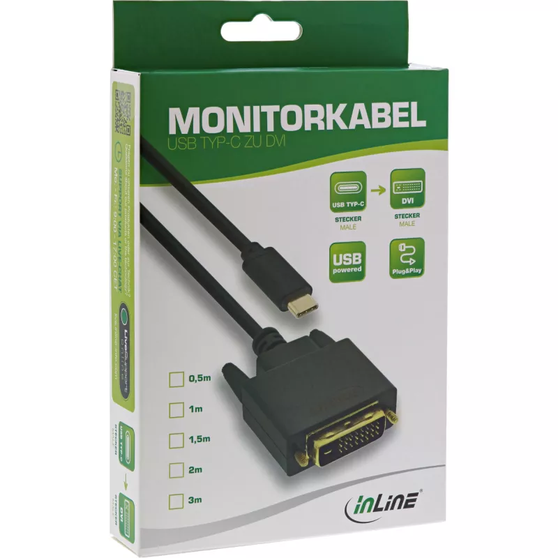 Cavo display USB InLine, USB-C maschio / DVI maschio (DP Alt Mode), nero, 1 m