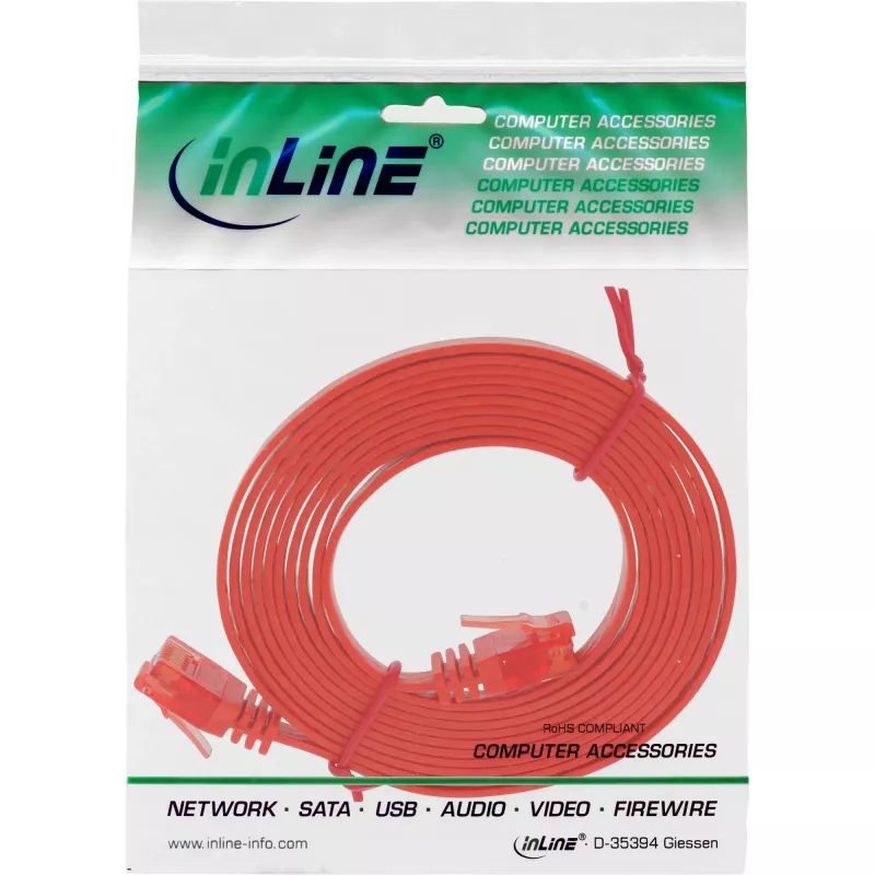 InLine cavo patch ultraslim piatto U/UTP Cat.6 Gigabit rosso 1,5 m