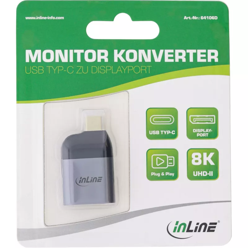 Adattatore display USB InLine 64106D connettore maschio USB-C su connettore femmina DisplayPort 8K60Hz
