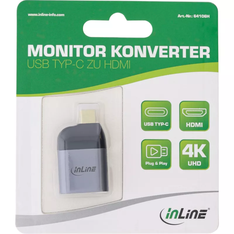 InLine convertitore display USB, connettore maschio USB-C su connettore femmina HDMI, 4K60Hz