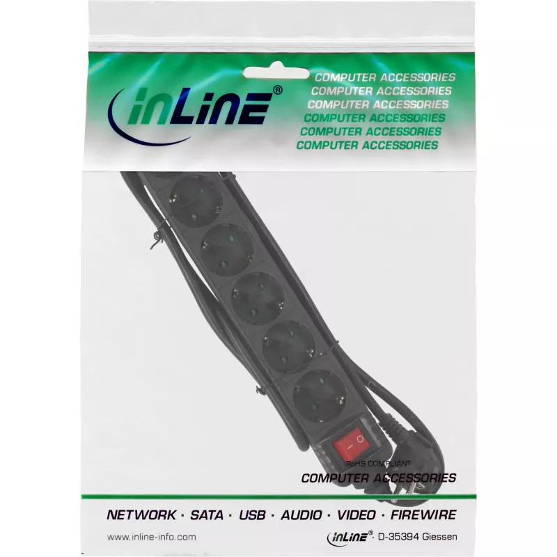 Ciabatta InLine, 6 prese Schuko CEE 7/3, nero, 5 m