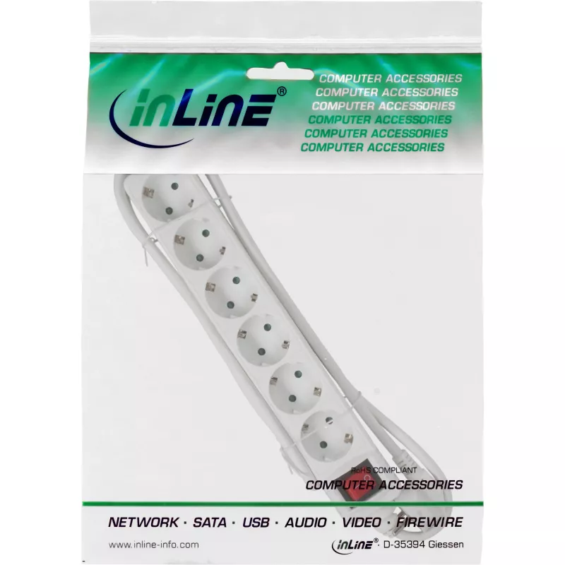 Ciabatta InLine 16461T 6 prese Schuko CEE 7/3 bianco 1,5m